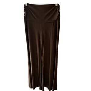 Perseption Dark Brown Y2K Fold Over Waist Wide Leg Palazzo Pants Medium
